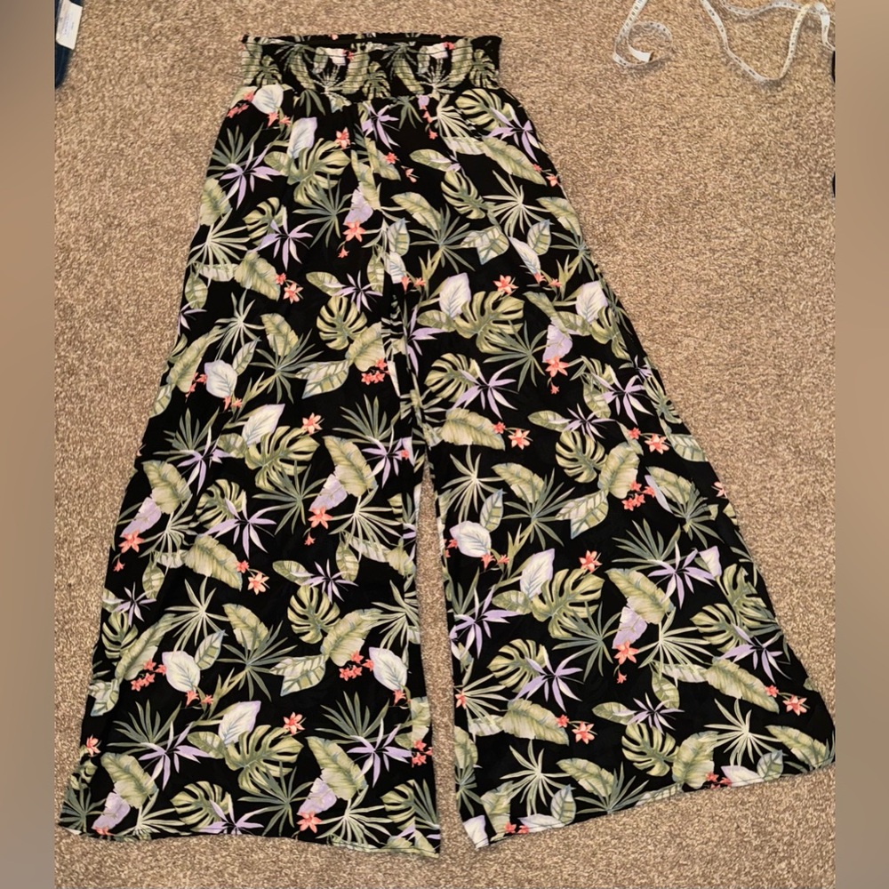 Floral stretch waist palazzo pants